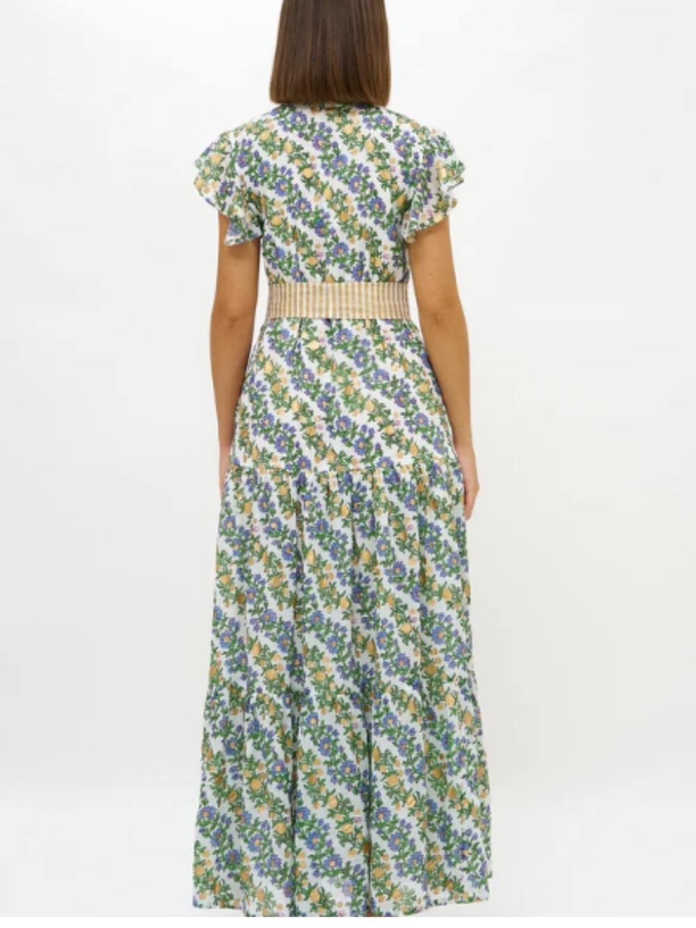 Oliphant • Hand Block Lupina Peri Maxi Dress Ruffle Collar Button Front Cotton - Picture 6 of 12